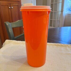 Tupperware Handolier Orange Slim Beverage Pitcher with Sheer Lid and Spout